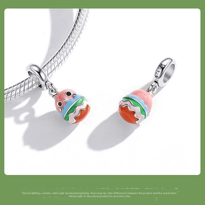 Macro shot of S925 sterling silver colorful enamel charm with wavy pattern and hallmark