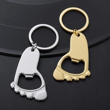 Creative foot-shaped metal keychain bottle opener in gold and silver finish