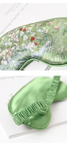 Detail of silk sleep mask featuring impressionist Van Gogh floral oil painting patterns