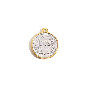 18K gold plated stainless steel Dos Pesos coin pendant with silver two-tone finish