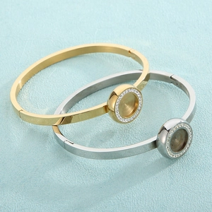 DIY stainless steel rhinestone bracelet base in gold and silver finish with round setting