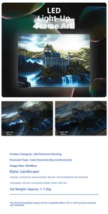 Detailed LED castle diamond painting kit with 30x40cm frame and glowing round resin drills