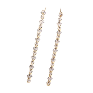 Elegant gold long tassel drop earrings with clear square cubic zirconia crystals