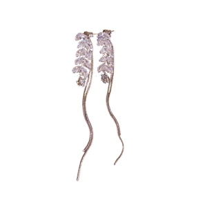 Elegant silver wheat ear tassel earrings with sparkling rhinestones in a sleek design