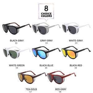 Multi-color grid view of steampunk aviator sunglasses showing 8 different frame options