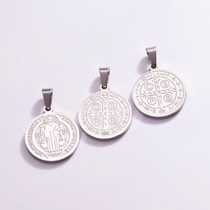 Saint Benedict Medal Pendant Stainless Steel Catholic San Benito Protector Round Disc Charm For Necklace Jewelry Making