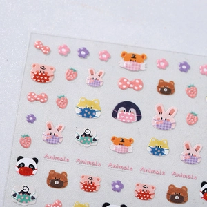 Stereoscopic 3D cartoon animal nail stickers featuring panda and rabbit designs