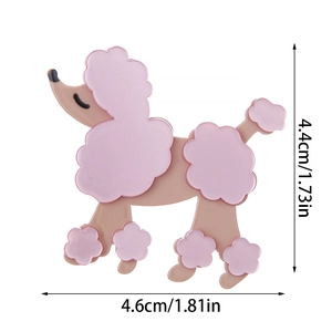 Detailed size view of the elegant pink and brown poodle brooch, 4.6cm wide by 4.4cm high