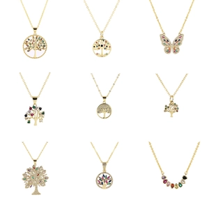 18K gold plated tree of life and butterfly necklaces with colorful zircon stones