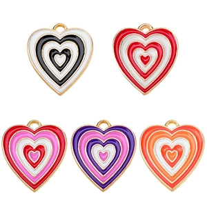 Colorful heart enamel alloy charms set in gold frames for DIY jewelry and crafts