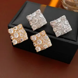 Boucles D'Oreilles Carrées Zircone Cuivre Géométrique Micro Pavé Bijoux Pour Femmes Avec Tige En Argent