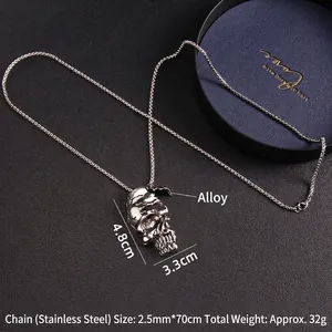 Collier tête de mort en acier inoxydable style punk avec finition argent antique