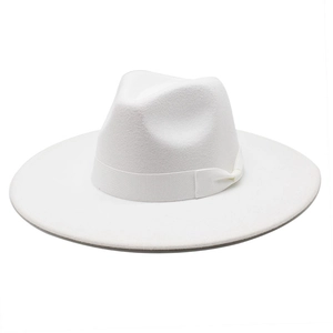 Klassischer weißer Wollfilz Fedora Hut mit breiter Krempe und elegantem Satinband Dekor
