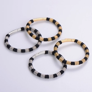 Men Bracelet 316L Stainless Steel Black Rubber Beads Knurled Industrial Style Fashion Bangle Male Jewelry