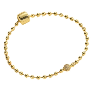 Elegant gold beaded bracelet featuring a square slider and a sparkling pavé crystal ball