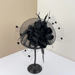 Elegant Fascinator Hat Hair Clip Mesh Veil Flower And Feather Vintage Retro Headpiece For Wedding Party Women