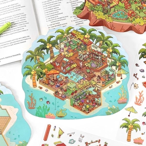 Infeel.Me 2.5D large scenery stickers with cute summer island and beach resort designs