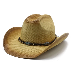 Western Cowboy Straw Hat Paper Woven Sun Protection Outdoor Beach Retro Ethnic Beaded Turquoise Decor