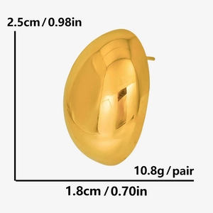 Detailed size chart showing golden 304 stainless steel drop earrings dimensions and weight