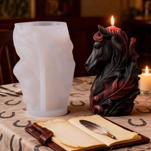 Molde creativo de silicona para vela de cabeza de caballo con escultura DIY roja y negra