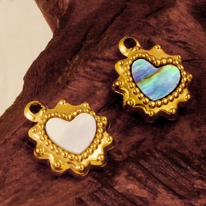 304 stainless steel heart pendant with natural mother of pearl and abalone shell inlays