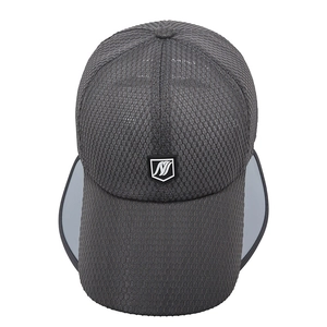 Dunkelgraue atmungsaktive Mesh-Baseballkappe mit Nackenschutz für Outdoor-Angeln