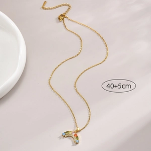 Collier doré avec pendentif arc-en-ciel gemmes et chaîne réglable de 40+5cm