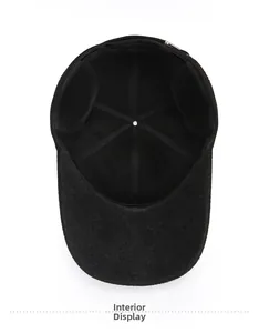 Inside view of men's winter wool baseball cap with ear flaps and thick lining