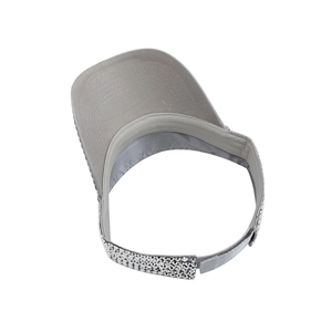 Detail of grey sun visor with silver rhinestones and adjustable velcro closure