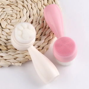 Dual-sided cat paw face cleansing brush with soft bristles and silicone massage nodes