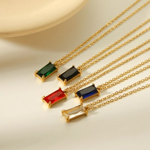 18K gold plated stainless steel necklaces with rectangle zircon pendants in five colors