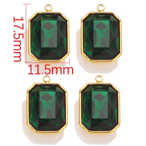 Detailed size view of four emerald green crystal pendants with gold stainless steel edges