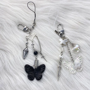 Gothic Y2K Butterfly Phone Charm Strap Alloy Acrylic Cross Heart Syringe Bag Pendant Sweet Cool Jewelry