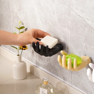 Creative hand-shaped wall hooks for soap or keys in black and beige resin material