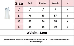 Detailed size guide for denim patchwork knit dress with bust and length chart
