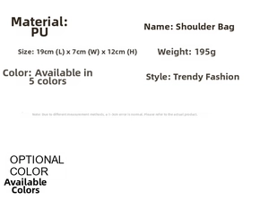 Detailed chart showing size, weight, and material of the studded rivet shoulder bag
