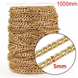 5mm 18k gold plated stainless steel Figaro chain for DIY jewelry making on a spool