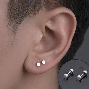 Minimalist unisex stainless steel round disc stud earrings with secure screw back