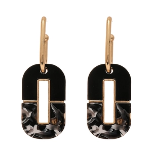 Dark style acrylic geometric oval drop earrings with golden hooks and marble texture