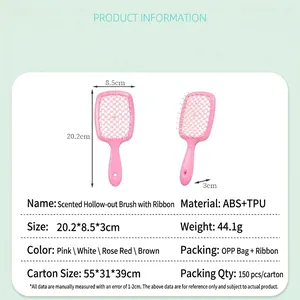 Vented scented hairbrush for detangling, made of ABS and TPU with rose ribbon design
