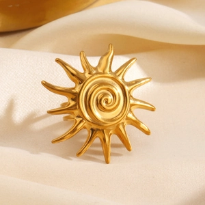 Sun Ring Stainless Steel Gold Plated Vintage Bohemian Spiral Radiant Design Fashion Jewelry For Women