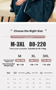 Size chart detail for coral fleece pajama sets showing M to 3XL height and weight metrics