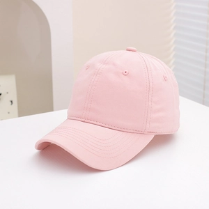 Detailed view of pink cotton twill kids baseball cap showing stitching and air vents
