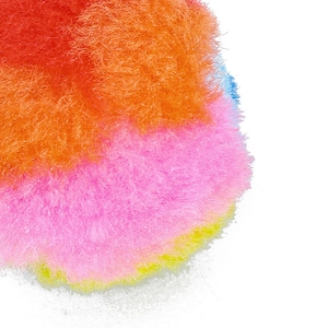 Macro view of colorful plush fiber texture of the silent rainbow cat training toy ball