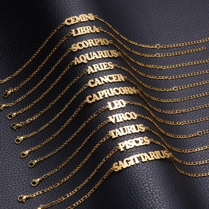 Stainless Steel Zodiac Sign Letter Bracelet Gold Plated Minimalist Constellation Hollow Bracelet For Women Beach Jewelry