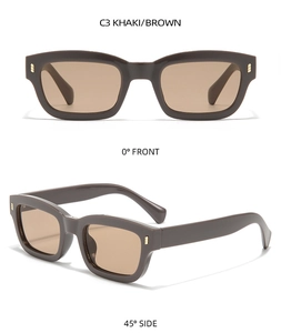 Vues frontale et latérale de lunettes de soleil carrées écailles avec détails dorés