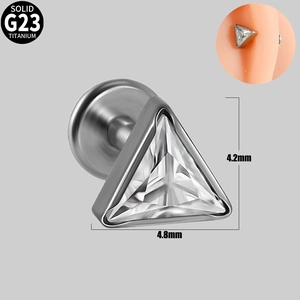 Solid G23 titanium stud earrings featuring triangle cubic zirconia 4.8mm by 4.2mm size