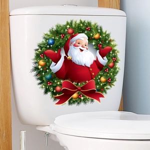 Christmas wreath and Santa Claus self-adhesive wall sticker for toilet tank decoration