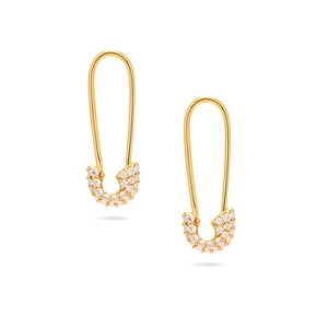 Safety Pin Earrings Zircon Inlaid Copper Minimalist Creative Fashion Jewelry With Silver Earring Post For Women