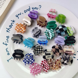 Mini Hair Claws Acetate Acrylic Small Hair Clips Heart Checkerboard Marble Patterns For Women Elegant Styling Accessories